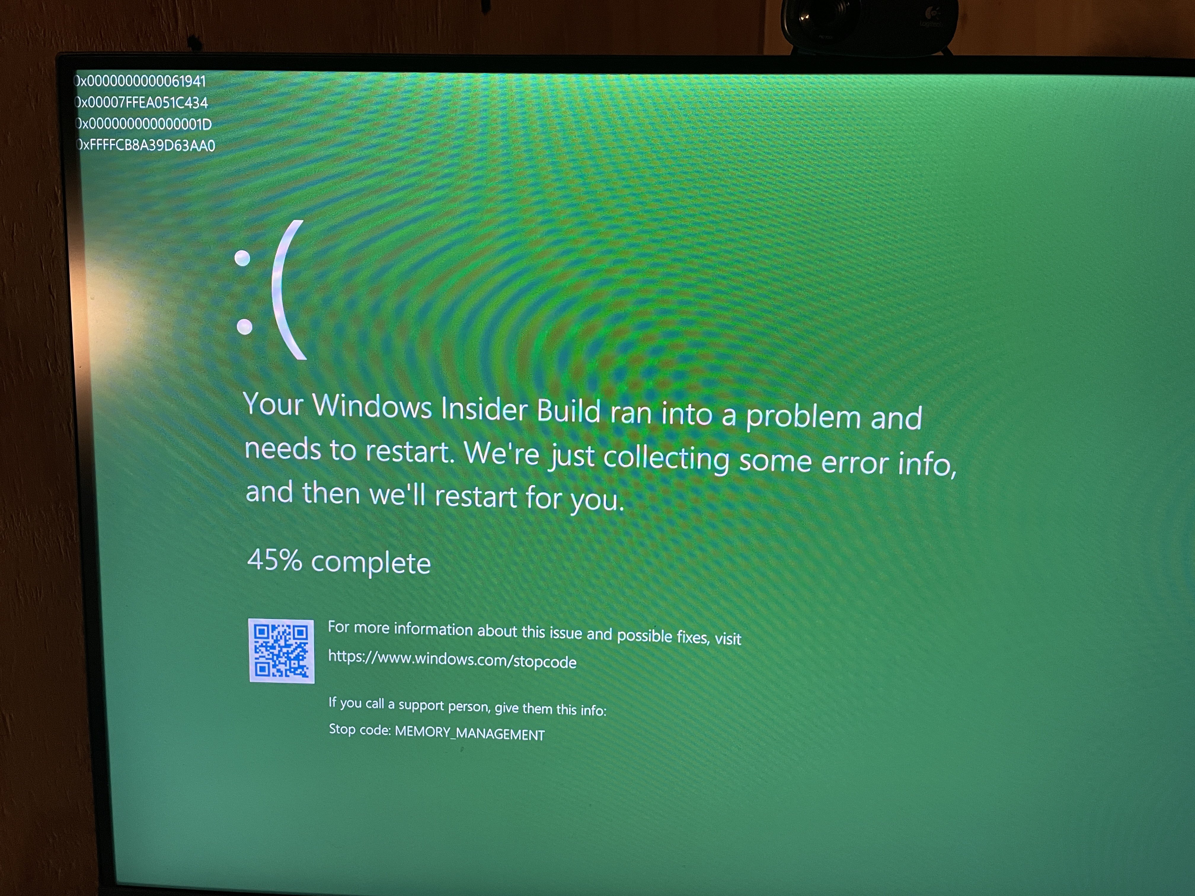 Windows 11 Insider Preview Build 26120.2200 (Dev Channel) Green Screen of Death